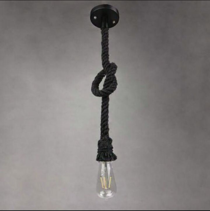 Black Sisal Hemp Rope Single Pendant Light Chandelier With Filament Edison Bulb