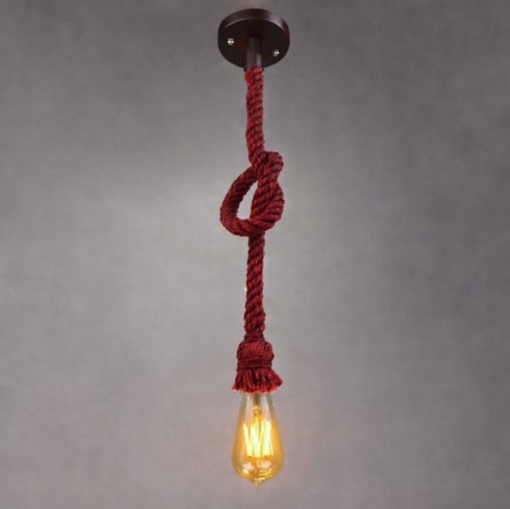 Red Sisal Hemp Rope Single Pendant Light Chandelier With Filament Edison Bulb