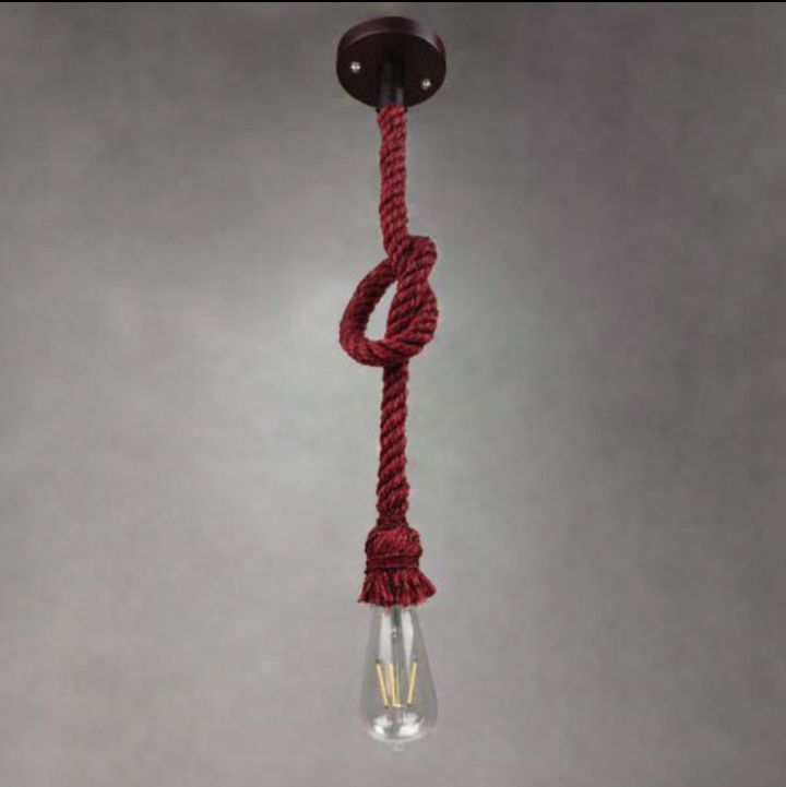 Red Sisal Hemp Rope Single Pendant Light Chandelier With Filament Edison Bulb