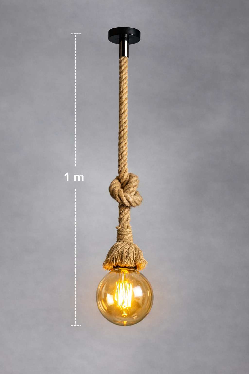 Single Bulb Sisal Rope Hemp Pendant Light One Bulb Chandelier With Large Round Filament Edison Bulb