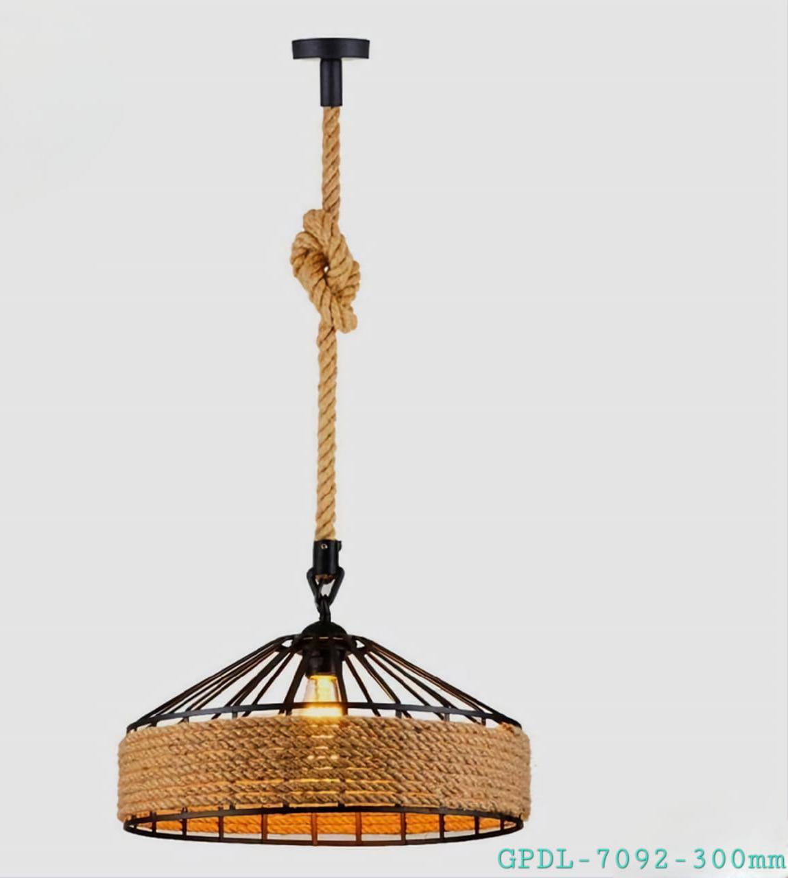 Sisal Hemp Rope Black Metallic Cage Single  Pendant Light One Bulb Chandelier GPDL‑7092‑300mm
