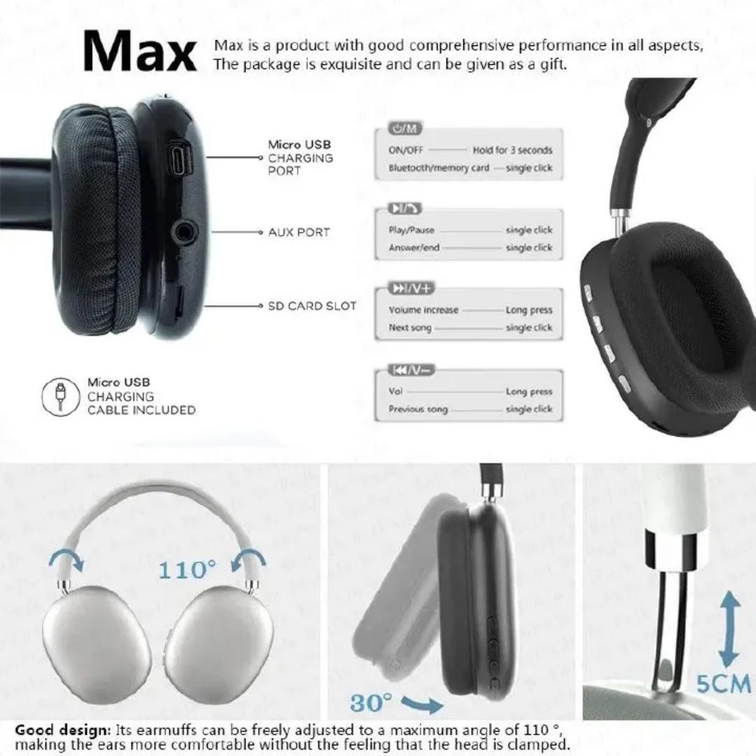 RichRipple P9 Max Wireless Bluetooth Headphones With Mic TF Headsets Stereo