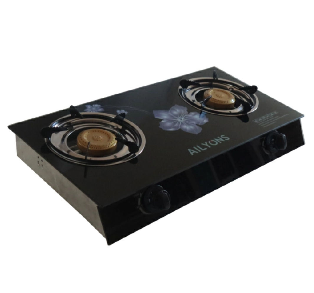 LYONS GS014-4/GK-021 Glass Top Infrared Double Burner Gas stove Super Infrared Heater Saving Gas cooker Black