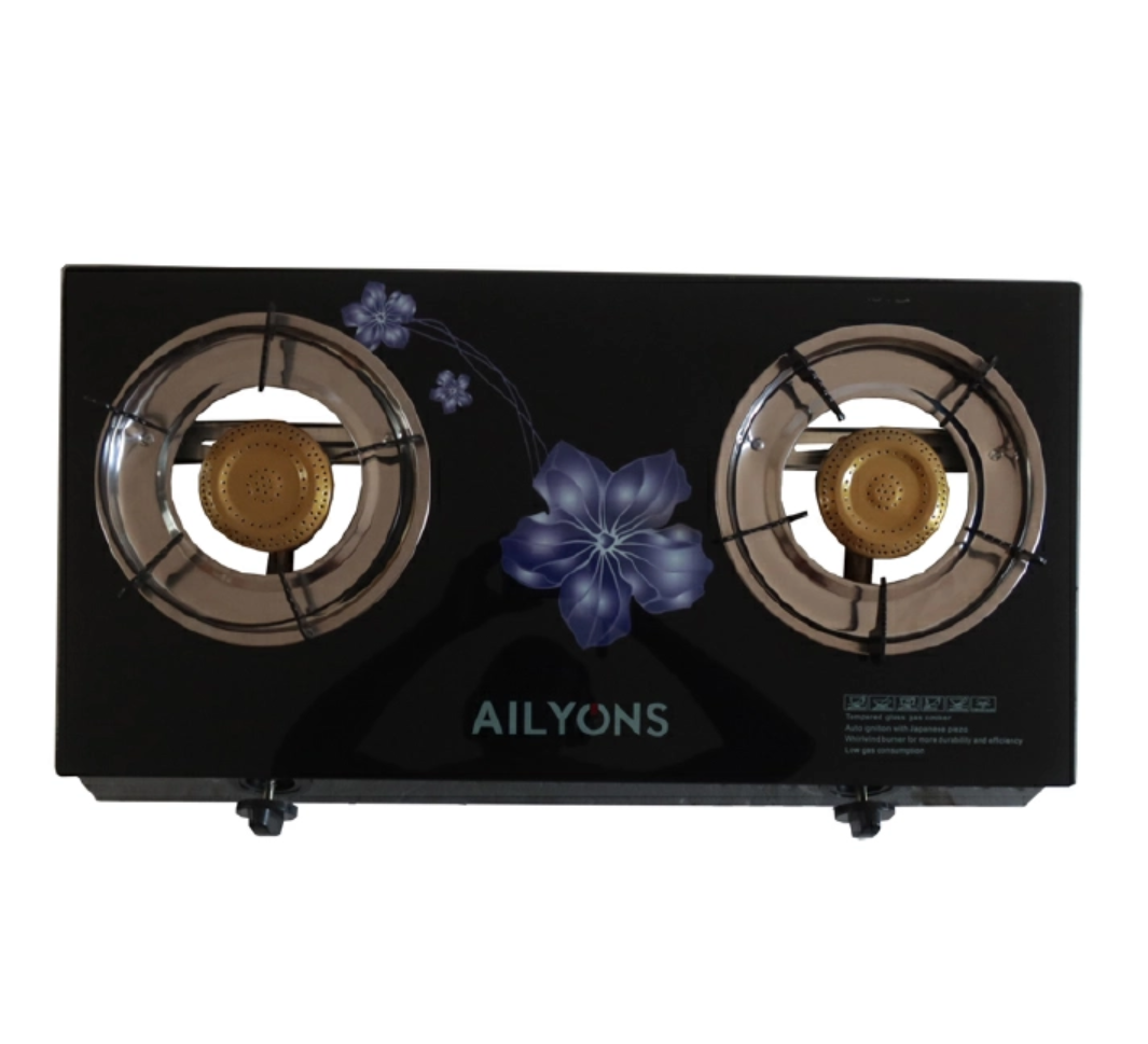 LYONS GS014-4/GK-021 Glass Top Infrared Double Burner Gas stove Super Infrared Heater Saving Gas cooker Black