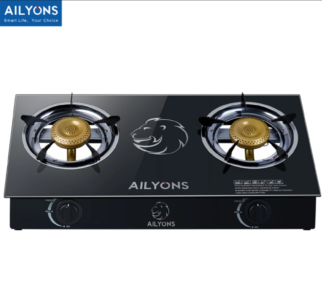 LYONS GS014-4/GK-021 Glass Top Infrared Double Burner Gas stove Super Infrared Heater Saving Gas cooker Black