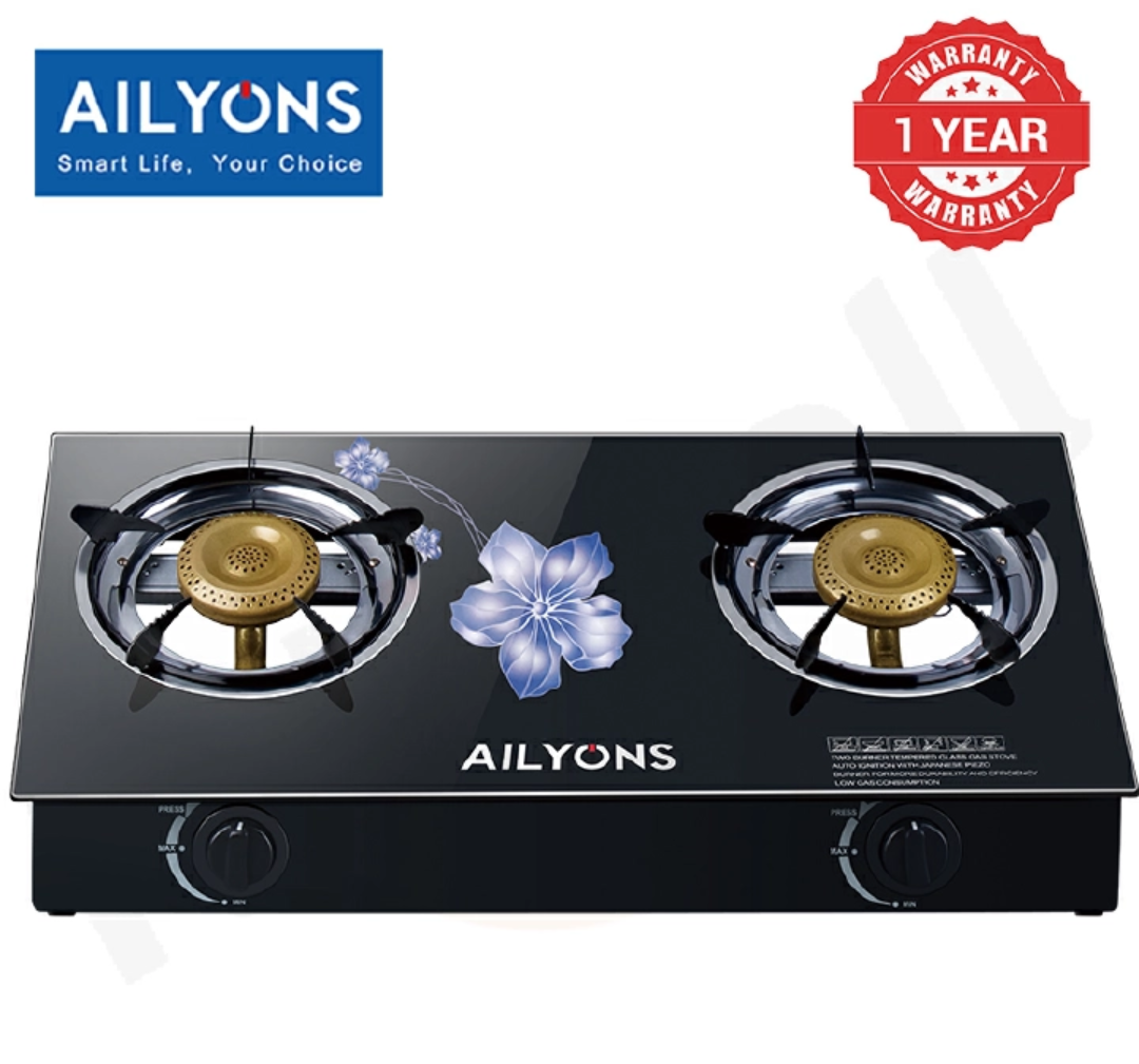 LYONS GS014-4/GK-021 Glass Top Infrared Double Burner Gas stove Super Infrared Heater Saving Gas cooker Black
