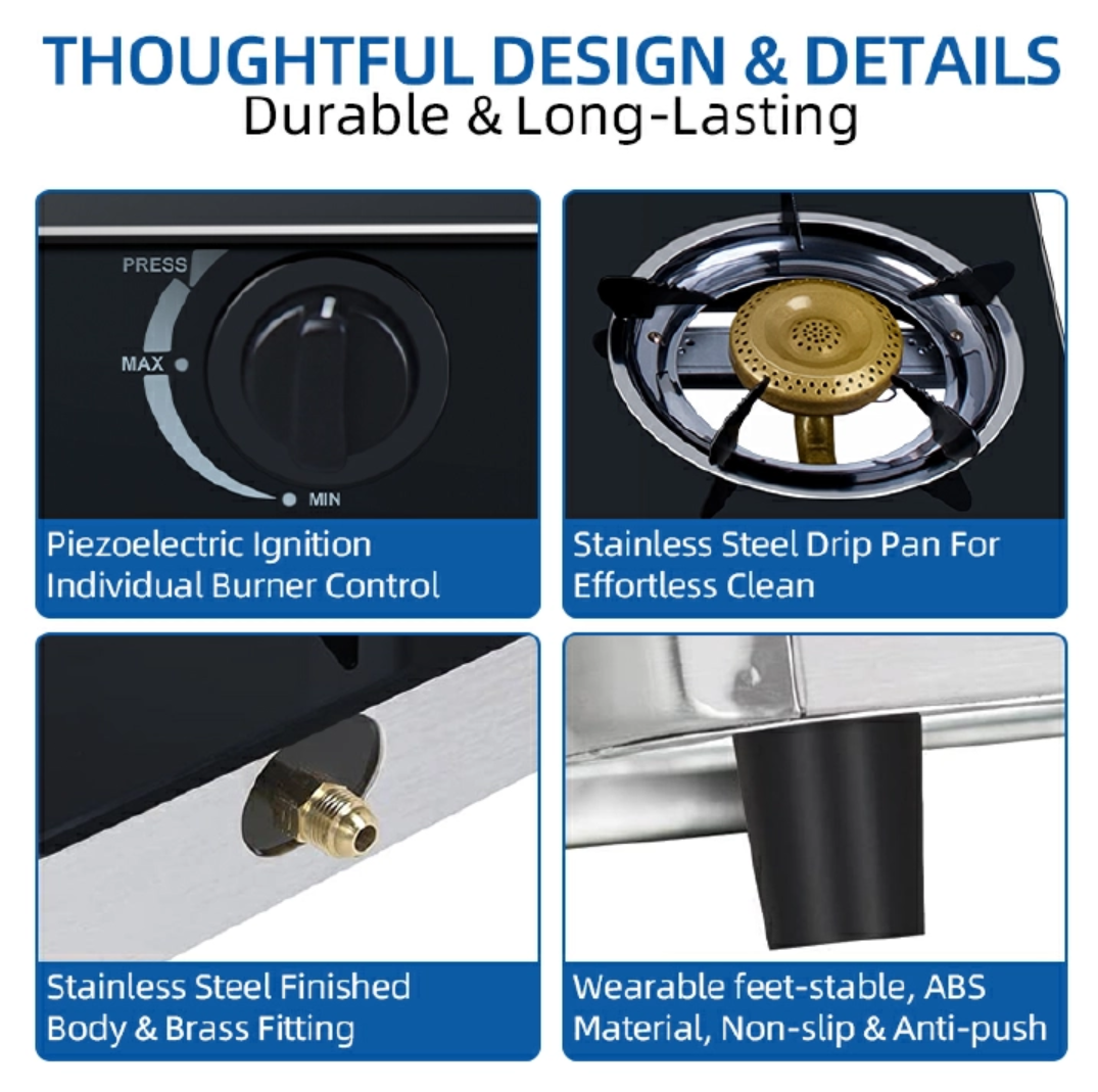 LYONS GS014-4/GK-021 Glass Top Infrared Double Burner Gas stove Super Infrared Heater Saving Gas cooker Black