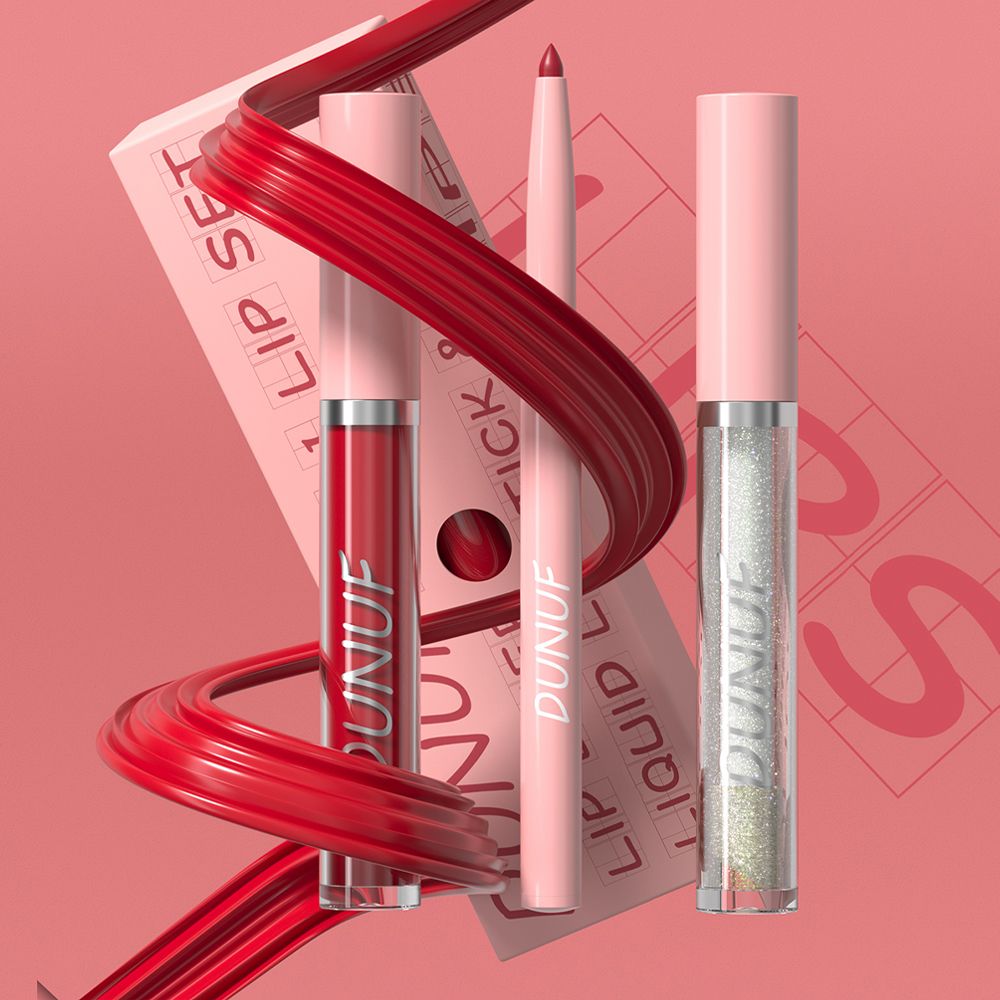 DUNUF 3 in 1 Matte Lip Gloss & Lip Liner Set - Waterproof, Sweatproof, Long-Lasting, Easy to Apply - Perfect for All Skin Types view 2