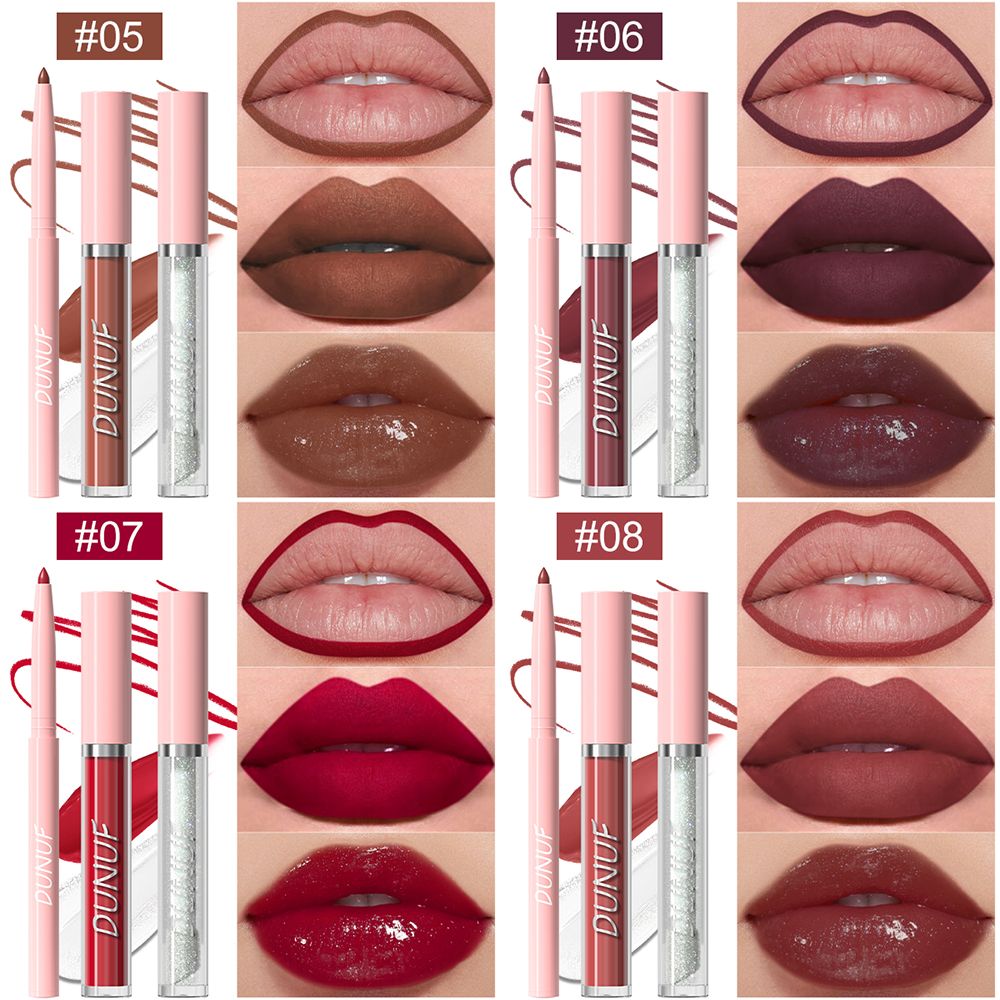 DUNUF 3 in 1 Matte Lip Gloss & Lip Liner Set - Waterproof, Sweatproof, Long-Lasting, Easy to Apply - Perfect for All Skin Types view 9