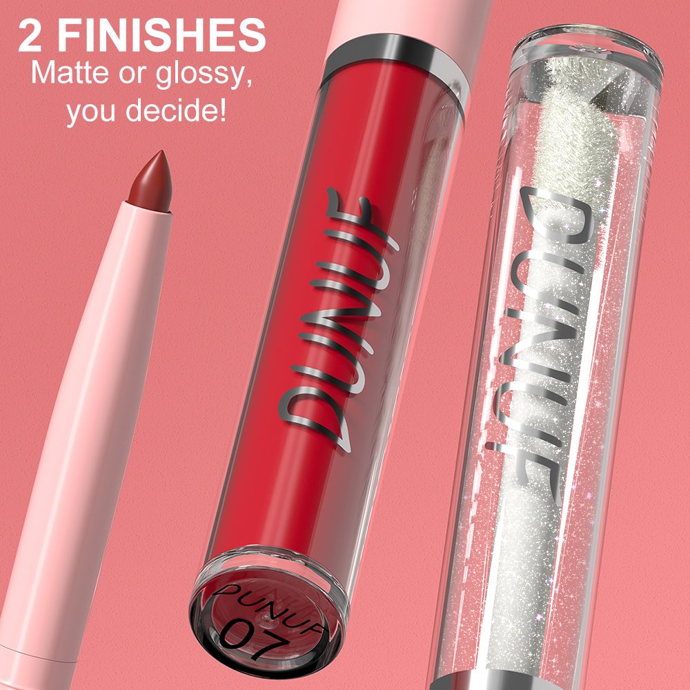 DUNUF 3 in 1 Matte Lip Gloss & Lip Liner Set - Waterproof, Sweatproof, Long-Lasting, Easy to Apply - Perfect for All Skin Types view 5