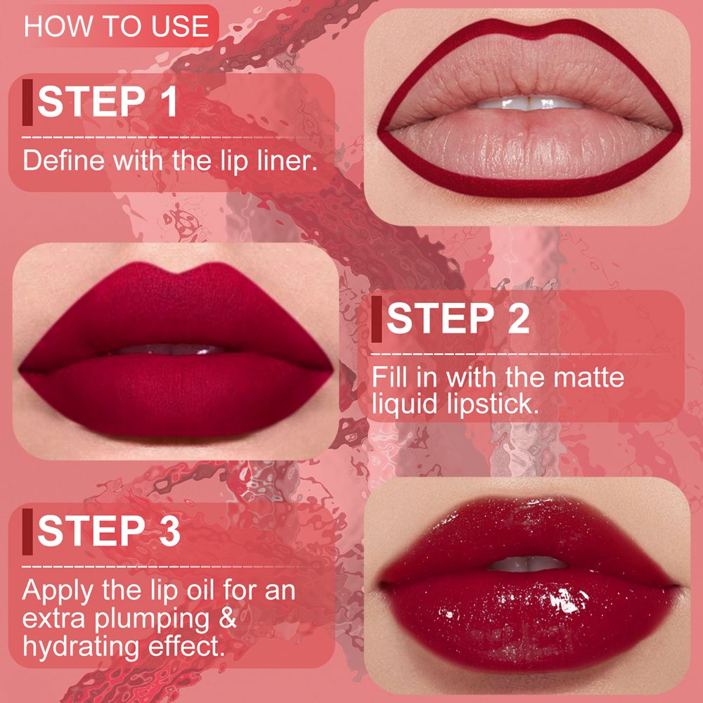 DUNUF 3 in 1 Matte Lip Gloss & Lip Liner Set - Waterproof, Sweatproof, Long-Lasting, Easy to Apply - Perfect for All Skin Types view 4