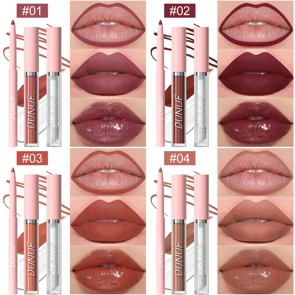 DUNUF 3 in 1 Matte Lip Gloss & Lip Liner Set - Waterproof, Sweatproof, Long-Lasting, Easy to Apply - Perfect for All Skin Types view 8