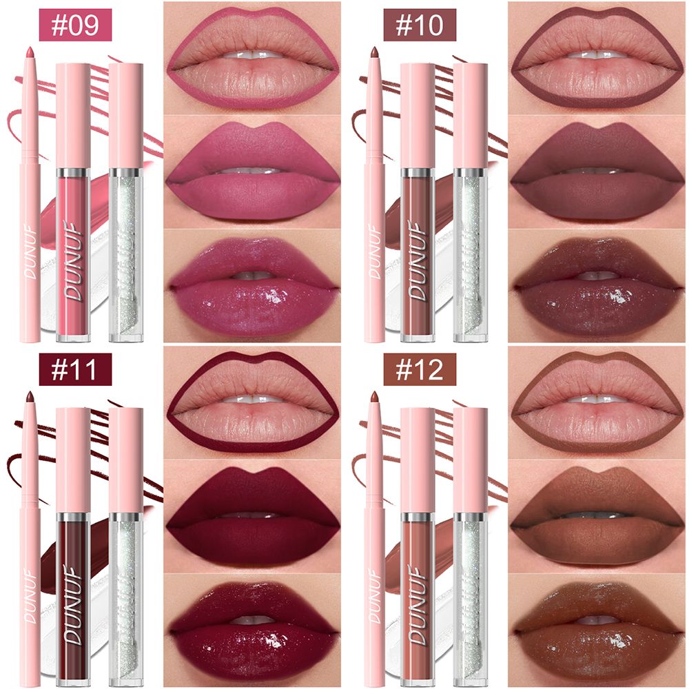 DUNUF 3 in 1 Matte Lip Gloss & Lip Liner Set - Waterproof, Sweatproof, Long-Lasting, Easy to Apply - Perfect for All Skin Types view 10