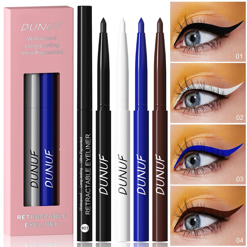 4pcs Waterproof Eyeliner Pencils - Smudge-Proof, Long-Lasting & Beginner-Friendly Eye Makeup  Black White Brown Blue