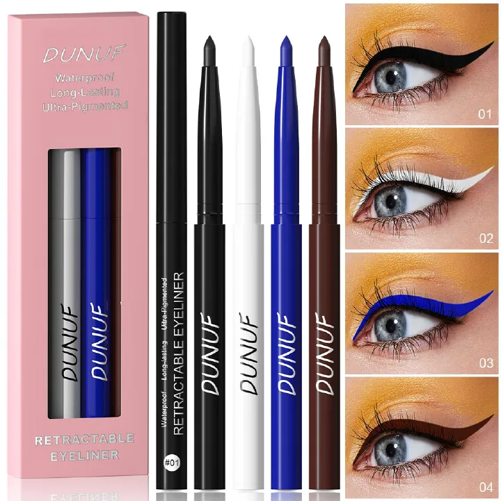 4pcs Waterproof Eyeliner Pencils - Smudge-Proof, Long-Lasting & Beginner-Friendly Eye Makeup  Black White Brown Blue
