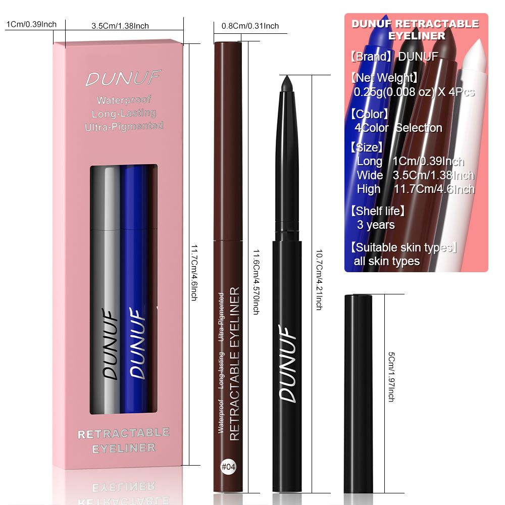 4pcs Waterproof Eyeliner Pencils - Smudge-Proof, Long-Lasting & Beginner-Friendly Eye Makeup  Black White Brown Blue