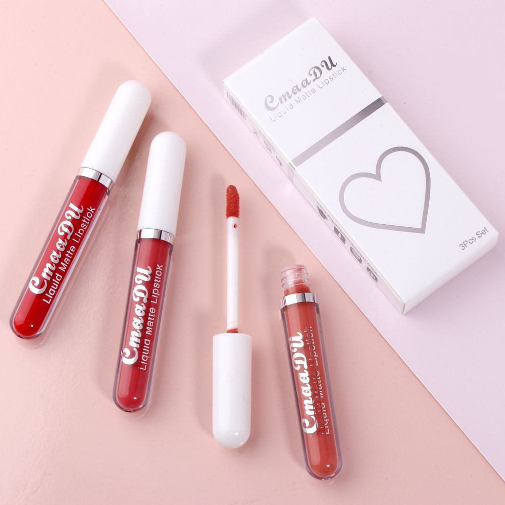 CmaaDu Matte Lip Gloss Set (3 Pieces in a Box), non - stick cup formula, with long - lasting and eye - catching color.