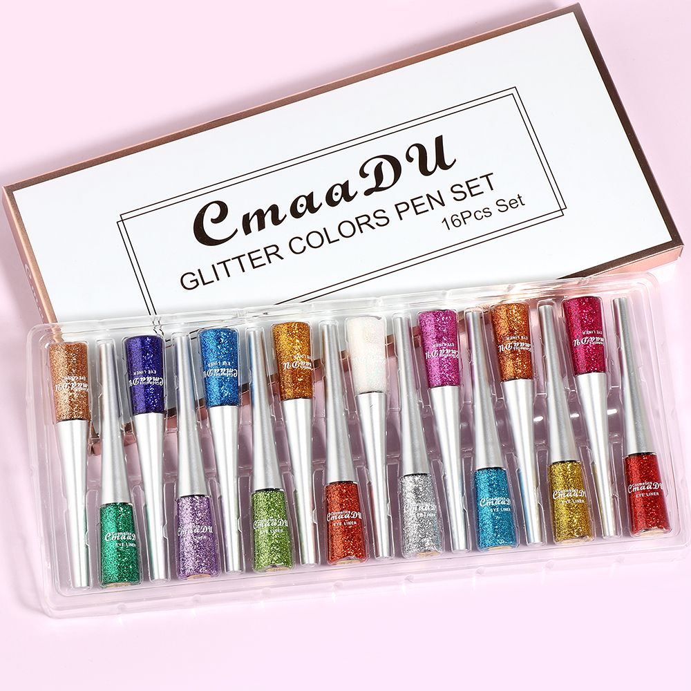 A Must - Have for Beauty! CmaaDu 16 - Color Glitter Eyeliner Set, Deducing a Colorful Eye Makeup