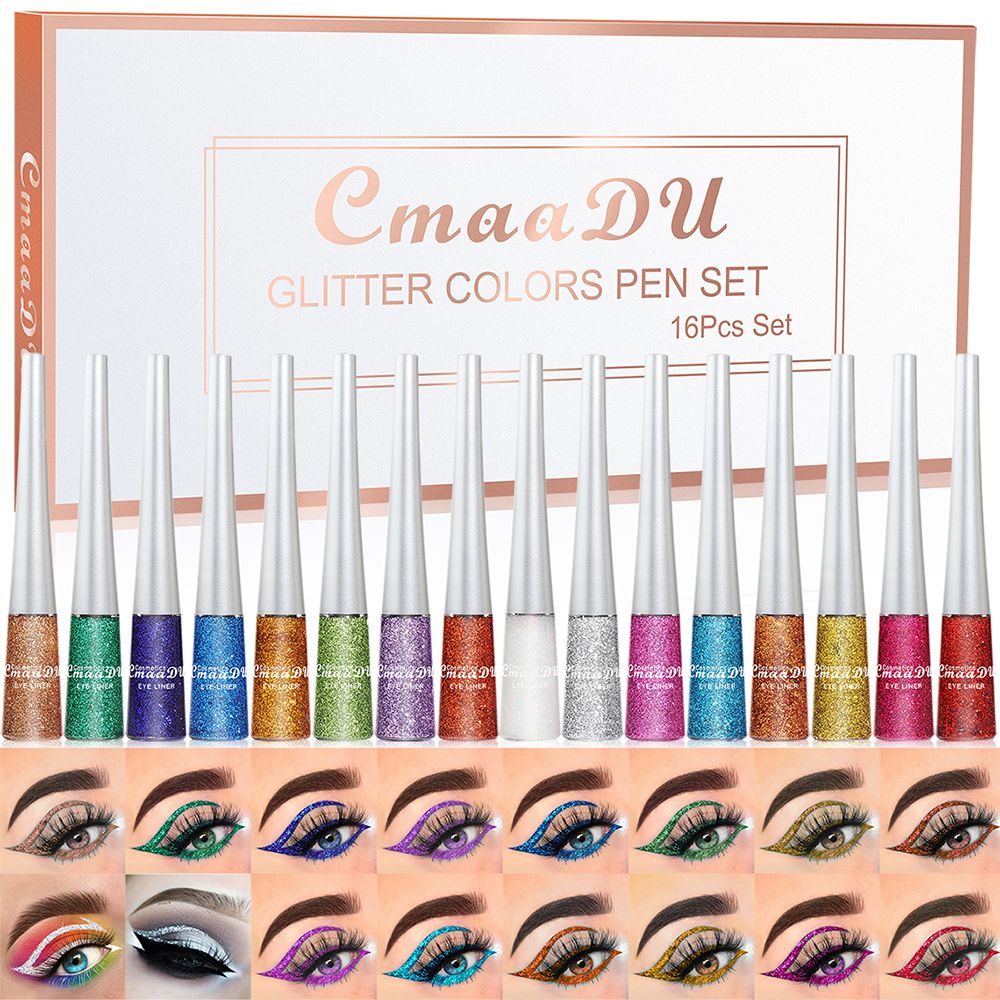 A Must - Have for Beauty! CmaaDu 16 - Color Glitter Eyeliner Set, Deducing a Colorful Eye Makeup