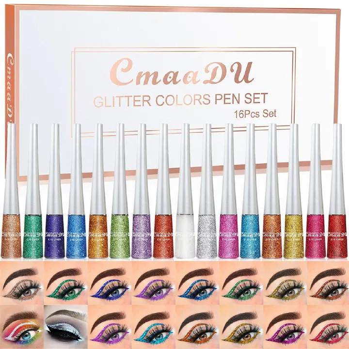 A Must - Have for Beauty! CmaaDu 16 - Color Glitter Eyeliner Set, Deducing a Colorful Eye Makeup