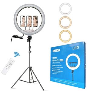 18 Inch LED RingLight with Tripod Stand, 3 Phone Holders, Remote Control - Dimmable Beauty Ring light for Selfie Live Stream/Makeup/Youtube/Tiktok Video