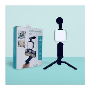 Camera Video Recording Vlogging Kit for Video Making, Mic, Mini Tripod Stand, LED Light & Phone Holder Clip for Making Videos Podcasting Black