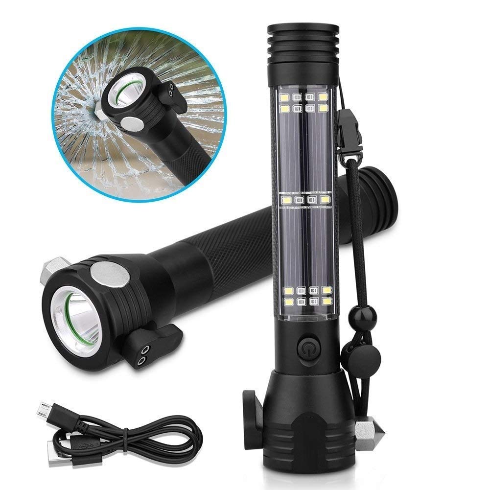 Rechargeable Solar LED Flashlight Torch With Alarm Function