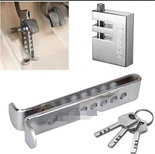 Anti-Theft Stainless Steel Clutch Lock Car Brake Pedal Accelerator Lock 8 Holes Device Premium Heavy Quality + 3 Keys