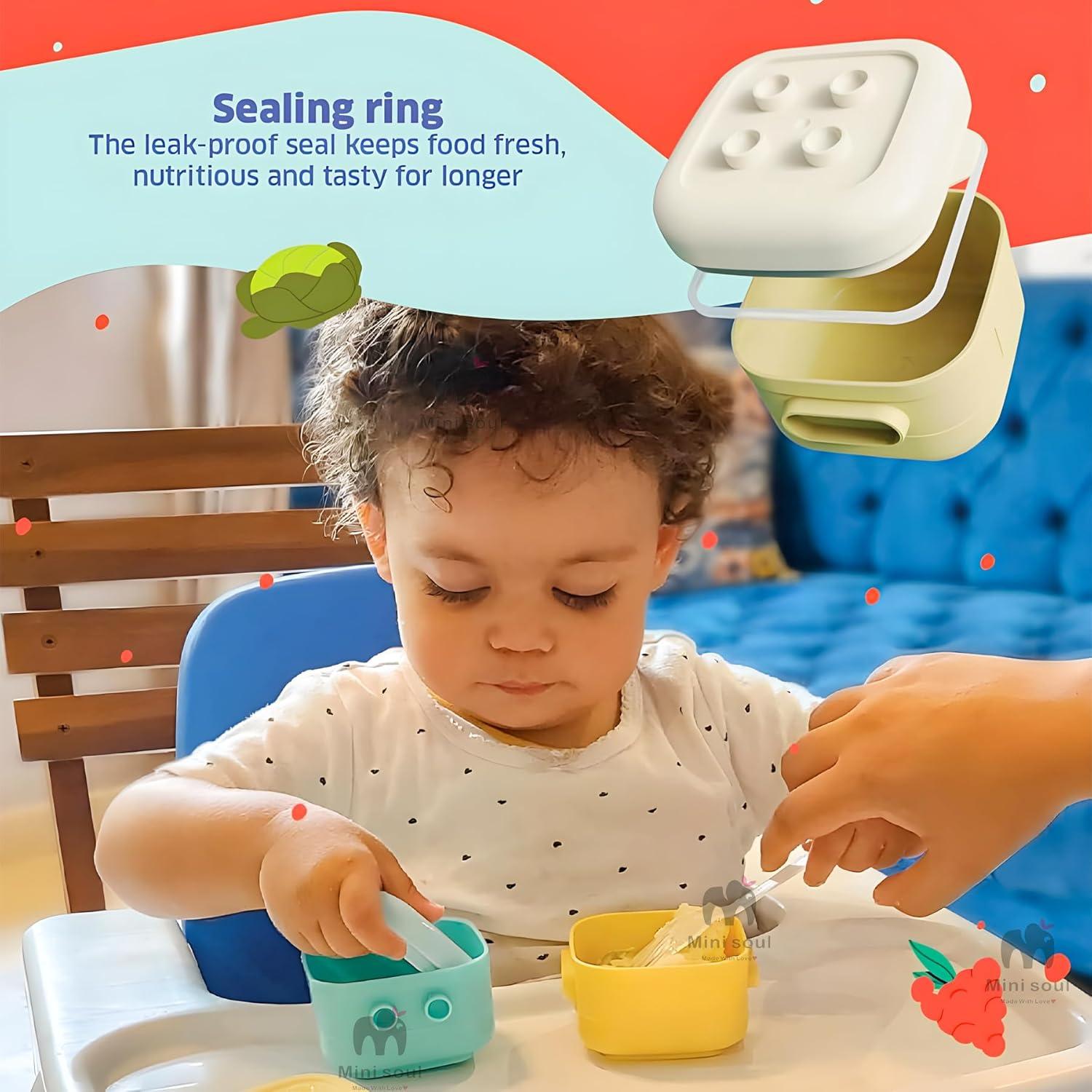 Pack of 4 Stackable Food Snack Containers (120ml X4) for Baby and Toddlers Food, Multicolor, Leak Proof Lids, for School and Travel, Block Design, Weaning Pots