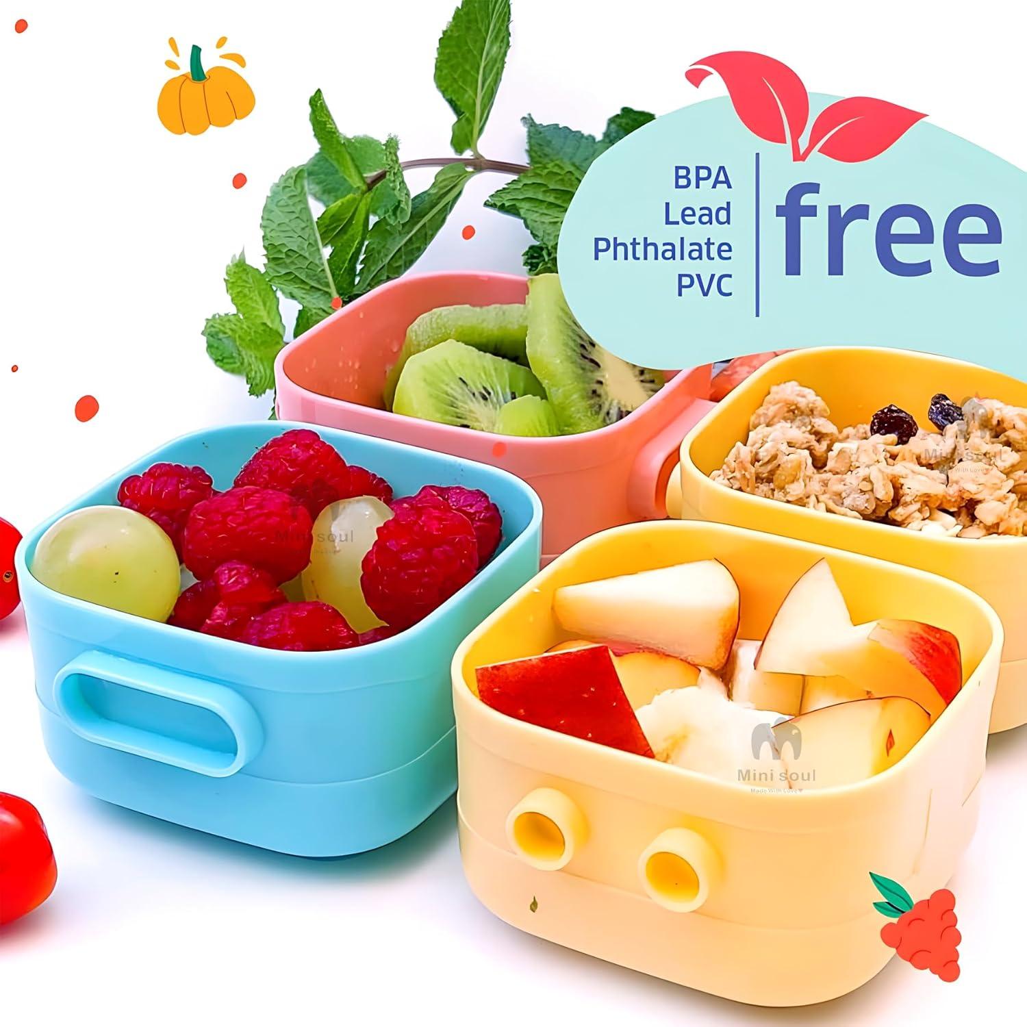 Pack of 4 Stackable Food Snack Containers (120ml X4) for Baby and Toddlers Food, Multicolor, Leak Proof Lids, for School and Travel, Block Design, Weaning Pots