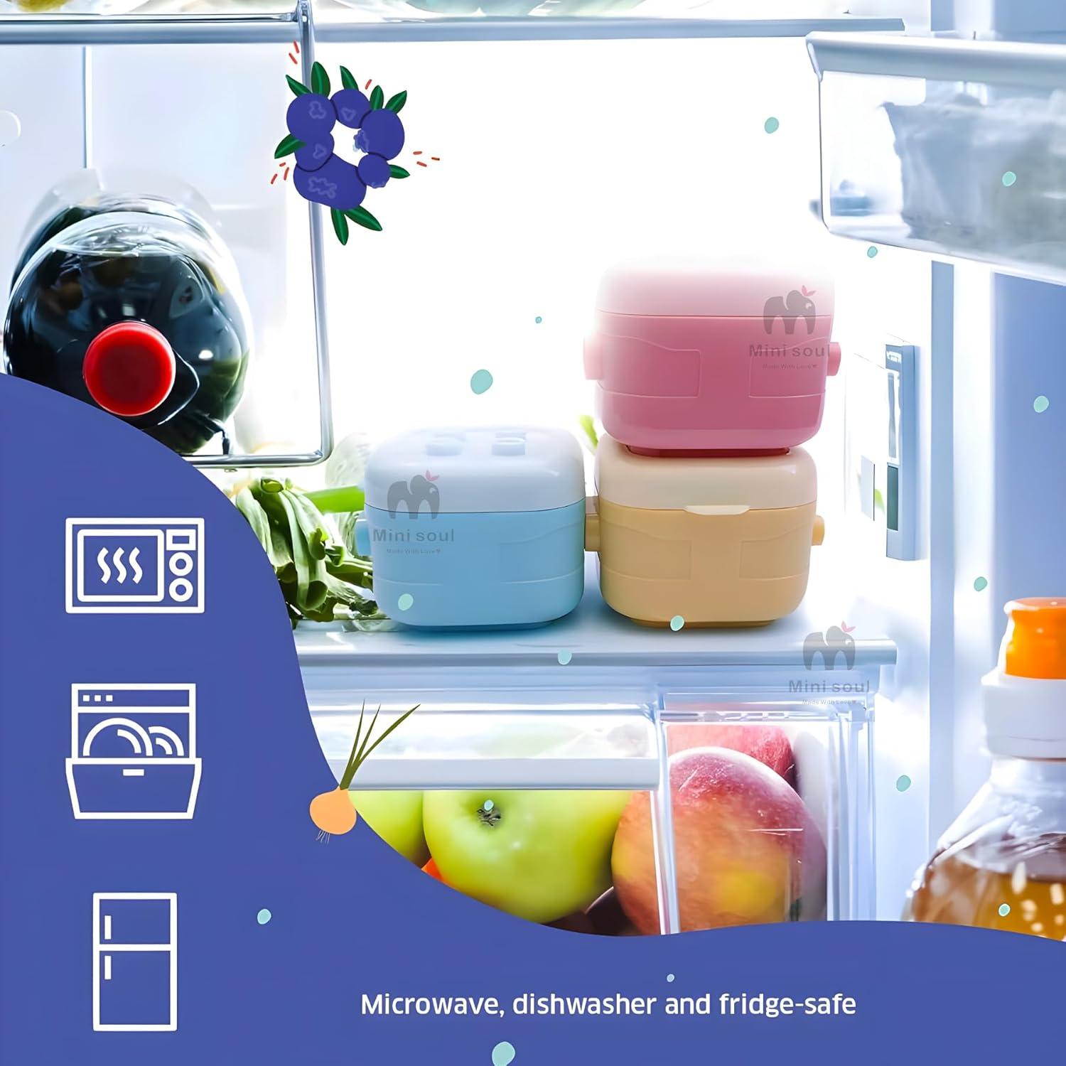 Pack of 4 Stackable Food Snack Containers (120ml X4) for Baby and Toddlers Food, Multicolor, Leak Proof Lids, for School and Travel, Block Design, Weaning Pots