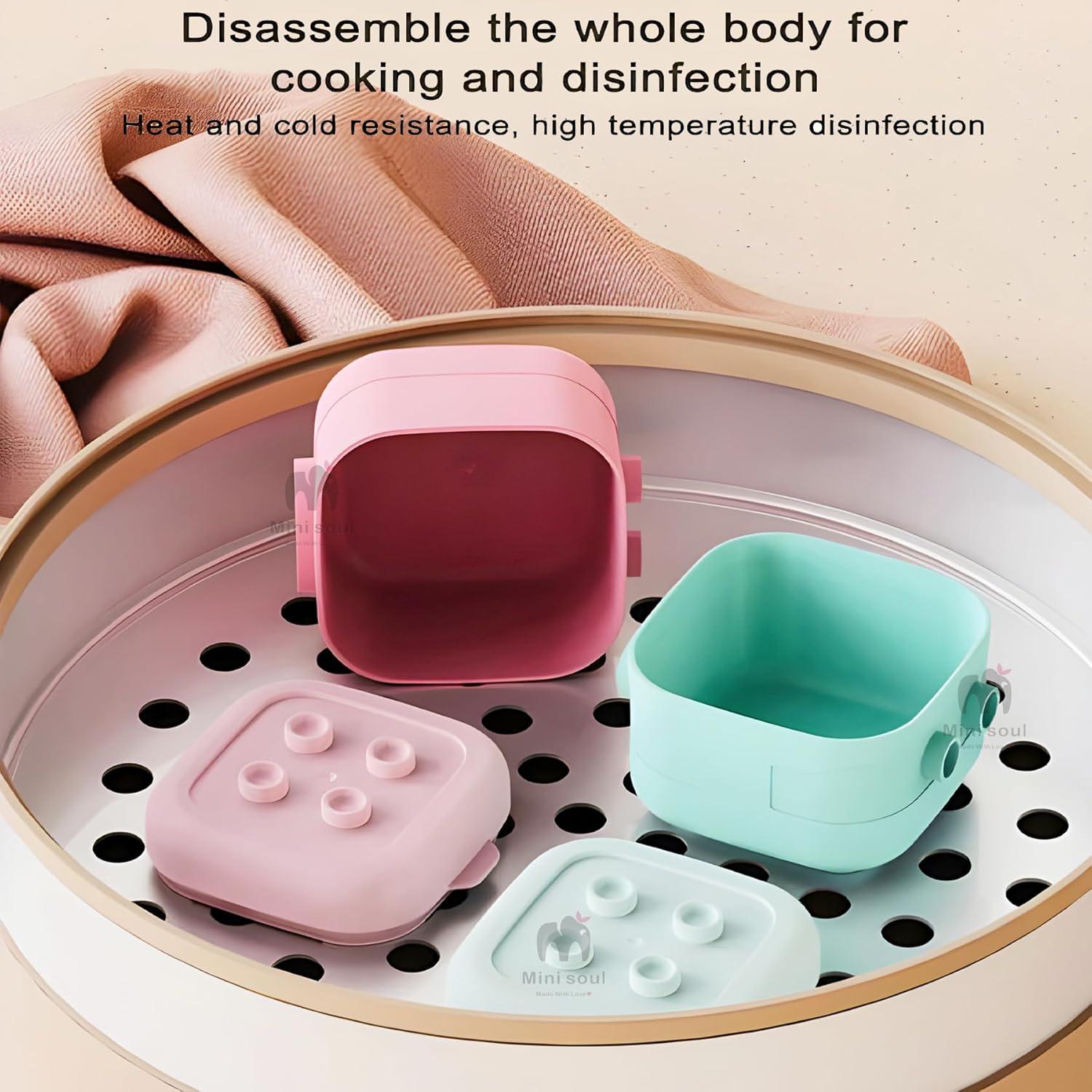 Pack of 4 Stackable Food Snack Containers (120ml X4) for Baby and Toddlers Food, Multicolor, Leak Proof Lids, for School and Travel, Block Design, Weaning Pots