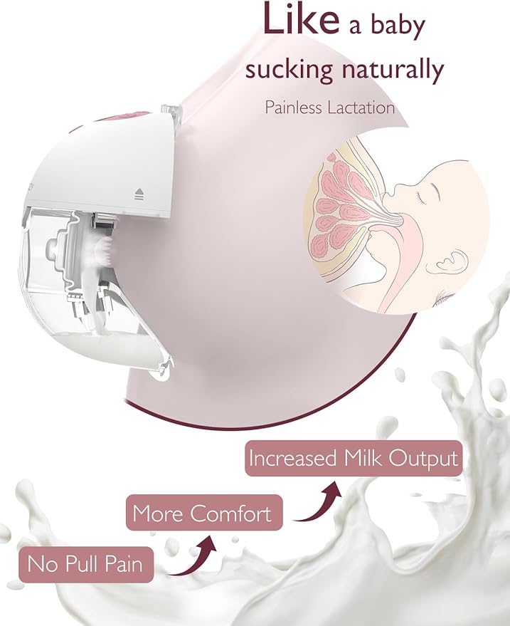 Momcozy Hands Free Breast Pump M5, Double Wearable Breast Pump of Baby Mouth Double-Sealed Flange with 3 Modes & 9 Levels, Electric Breast Pump Portable - 24mm, 2 PCS Quill Gray