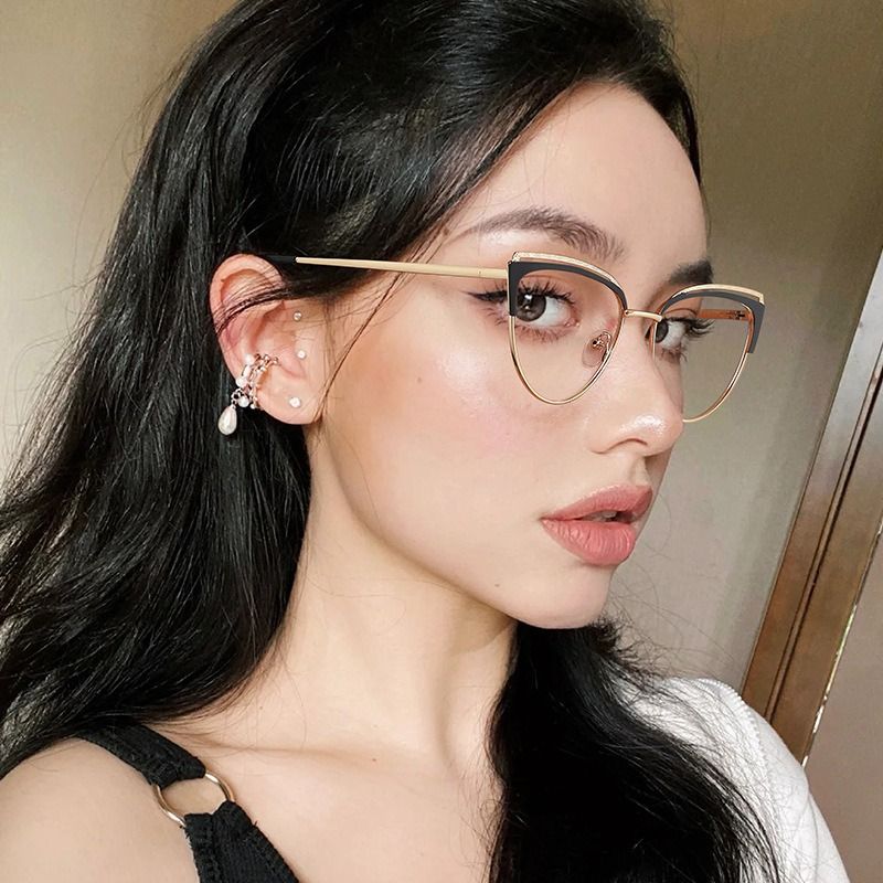 Metal Frame Fashion Women's Blue Anti-Light Cat Eye Computer ins Optical Glasses high quality women custom 1PC