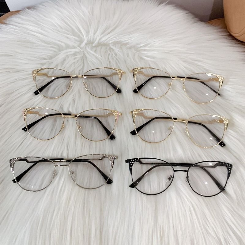 Qsky New Retro Metal Frame Diamond Glasses 2025 Computer Cat Eye Candy Colorful Anti Blue Light Glasses 1PC