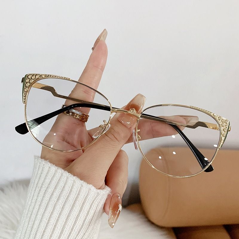 Qsky New Retro Metal Frame Diamond Glasses 2025 Computer Cat Eye Candy Colorful Anti Blue Light Glasses 1PC