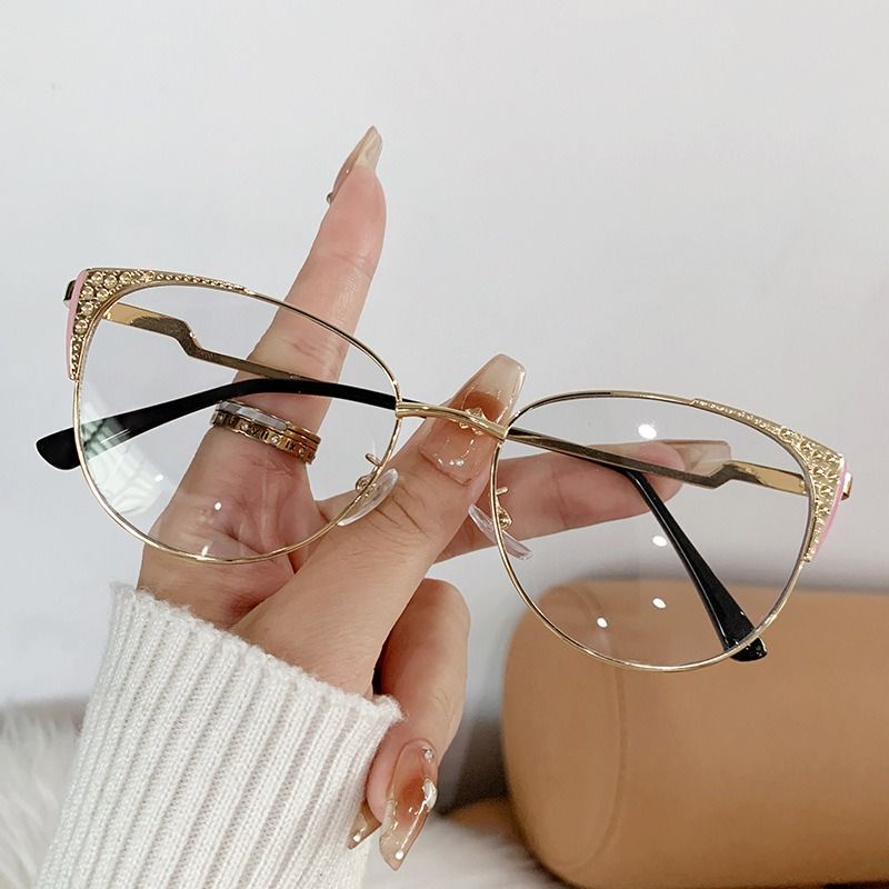 Qsky New Retro Metal Frame Diamond Glasses 2025 Computer Cat Eye Candy Colorful Anti Blue Light Glasses 1PC