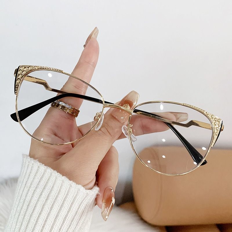 Qsky New Retro Metal Frame Diamond Glasses 2025 Computer Cat Eye Candy Colorful Anti Blue Light Glasses 1PC