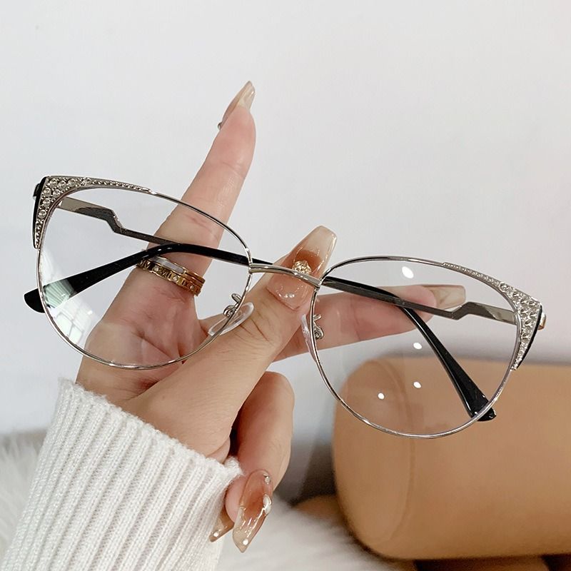 Qsky New Retro Metal Frame Diamond Glasses 2025 Computer Cat Eye Candy Colorful Anti Blue Light Glasses 1PC