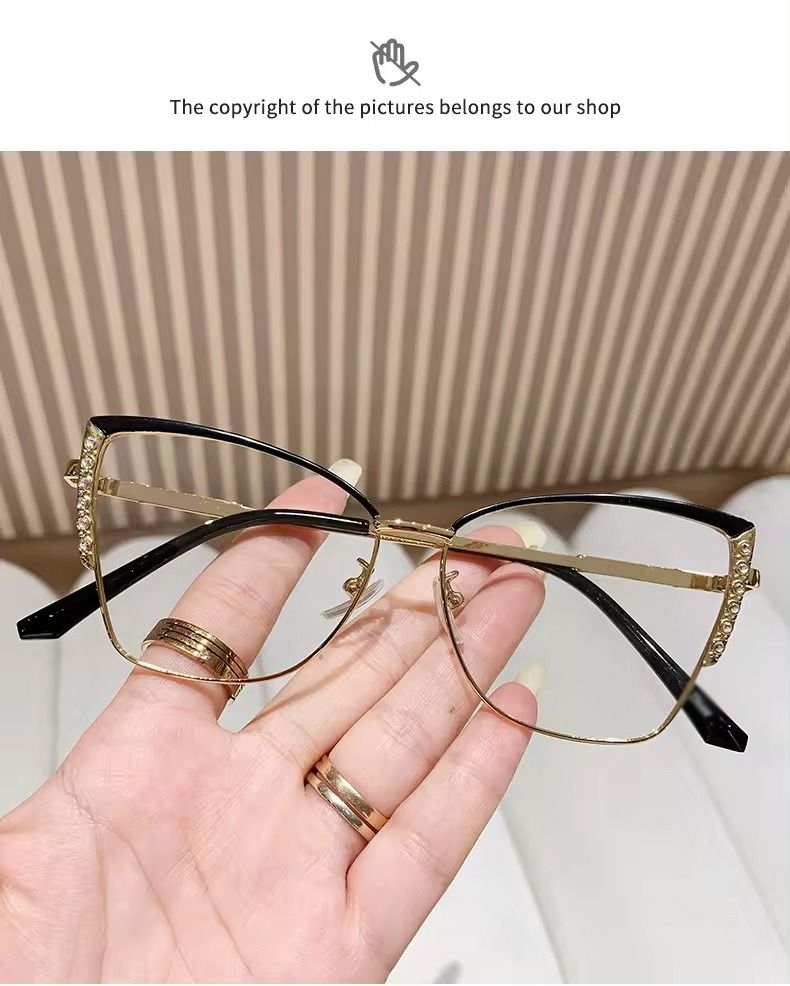 Women'S Fashionable Cat-Eye Flat Glasses, Trendy Ultra-Light Glasses Frames, Retro Color-Changing Anti-Blue Light Glasses, Metal 1PC