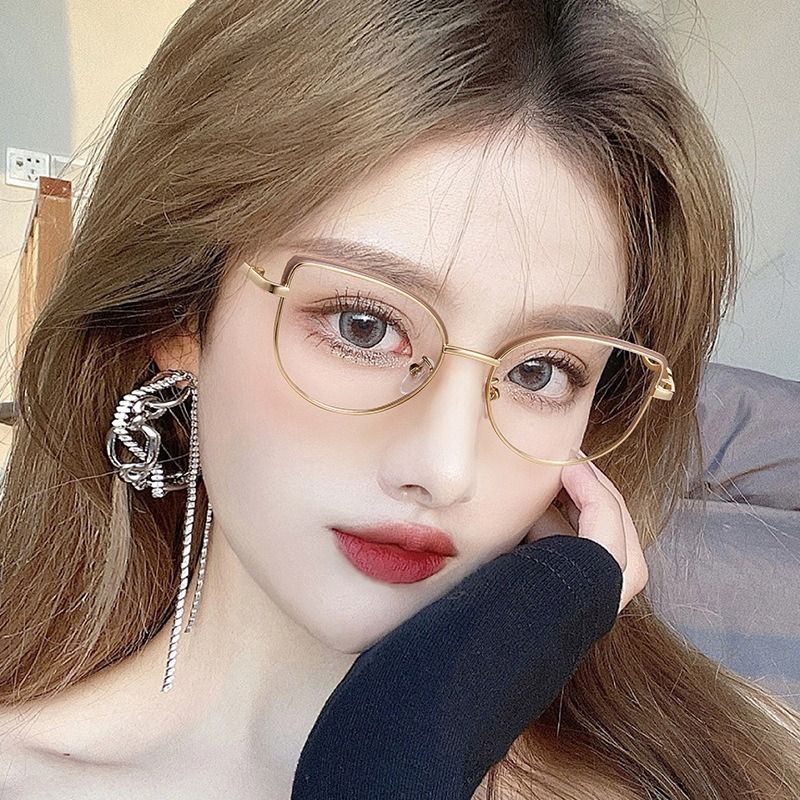 2025 Stylish Designer Large Metal Frame Photochromic Eyewear Flat Mirror Spring Hinge Blue Light Blocking Optical Eyeglasses 1PC