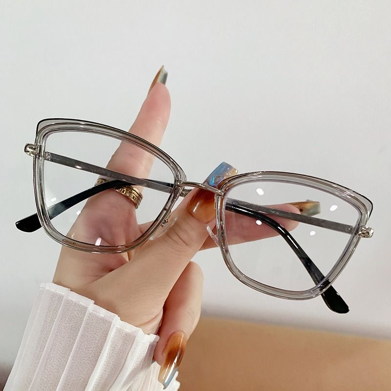 2025 Custom Logo Photo Grey Glasses New Women Optical Blue Light Optical Glasses Metal Cat Eye Photochromic Eyeglasses Frame 1PC
