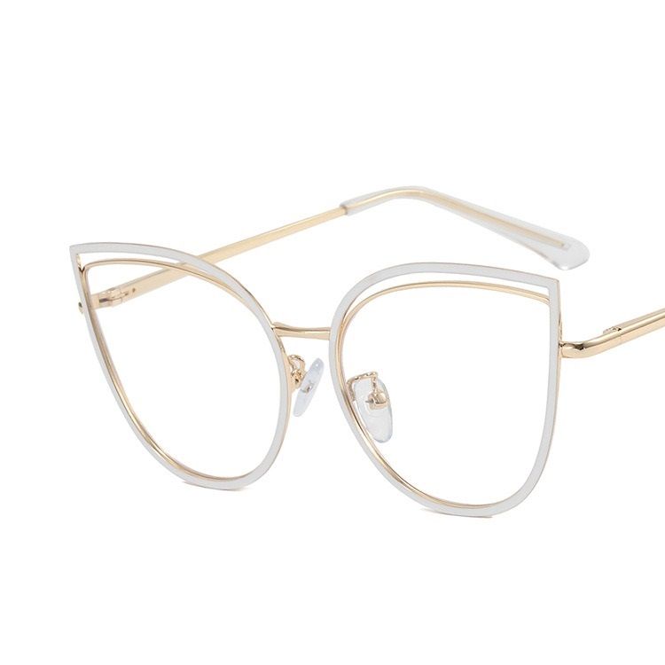 Anti-Blue Hollowed Cat Eye Metal Glasses Frame Flat Lens Fashion Retro Can Be Matched With Myopia Glasses Frame  Cat eye metal glasses 1PC