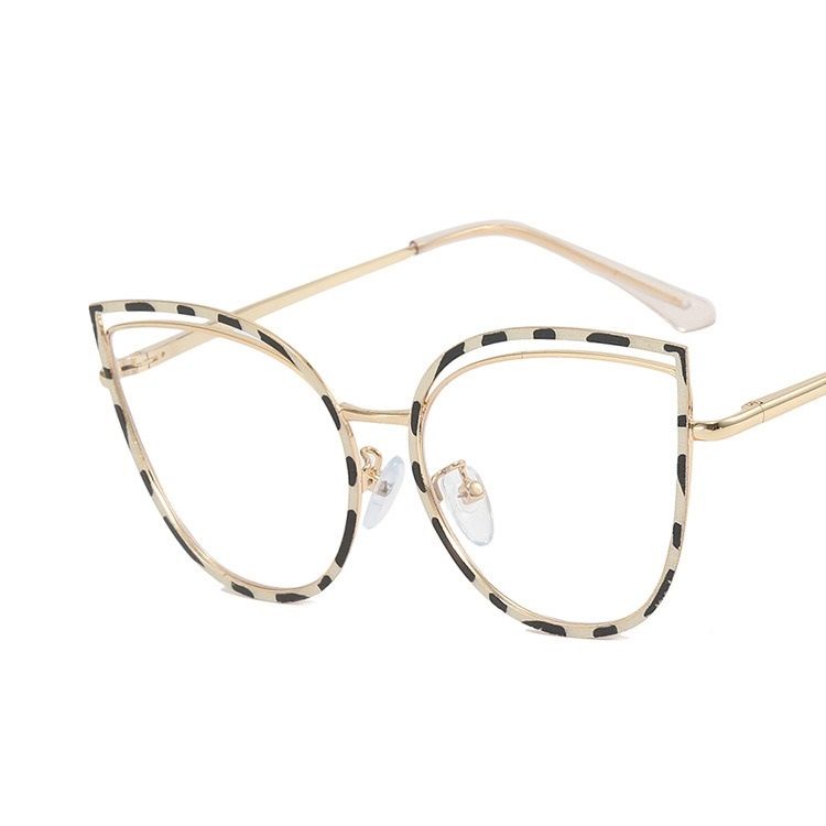 Anti-Blue Hollowed Cat Eye Metal Glasses Frame Flat Lens Fashion Retro Can Be Matched With Myopia Glasses Frame  Cat eye metal glasses 1PC