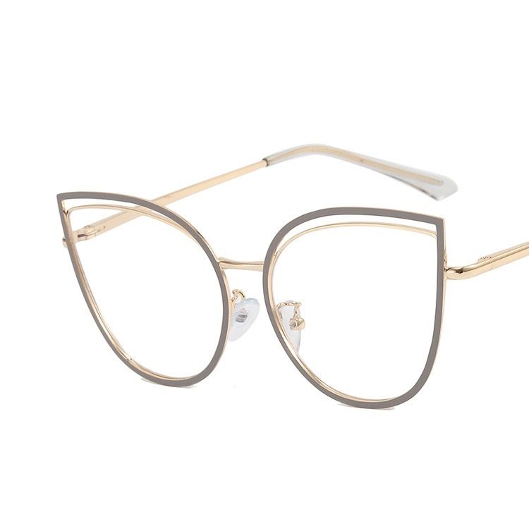 Anti-Blue Hollowed Cat Eye Metal Glasses Frame Flat Lens Fashion Retro Can Be Matched With Myopia Glasses Frame  Cat eye metal glasses 1PC
