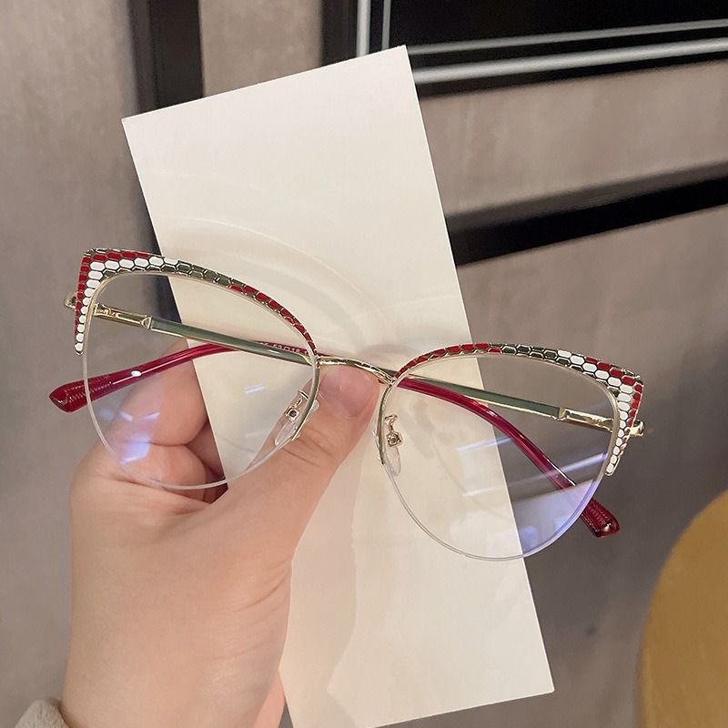Best-Selling Metal Half-Frame Designer Women's Optical Spectacle Multi Color Cat Eye Anti Blue Light Eyeglasses 1PC