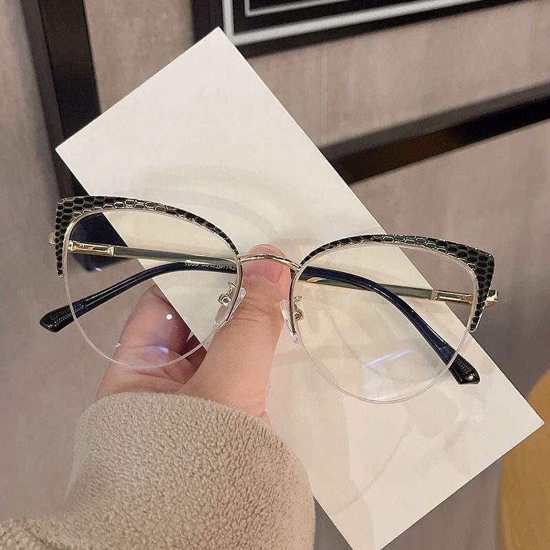 Best-Selling Metal Half-Frame Designer Women's Optical Spectacle Multi Color Cat Eye Anti Blue Light Eyeglasses 1PC