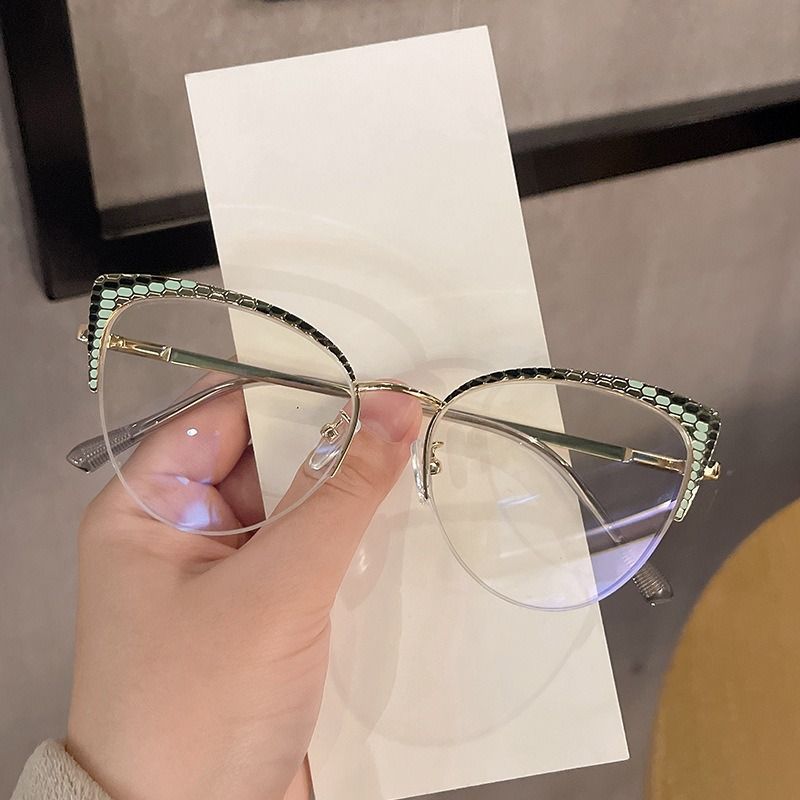 Best-Selling Metal Half-Frame Designer Women's Optical Spectacle Multi Color Cat Eye Anti Blue Light Eyeglasses 1PC