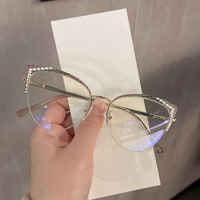 Best-Selling Metal Half-Frame Designer Women's Optical Spectacle Multi Color Cat Eye Anti Blue Light Eyeglasses 1PC