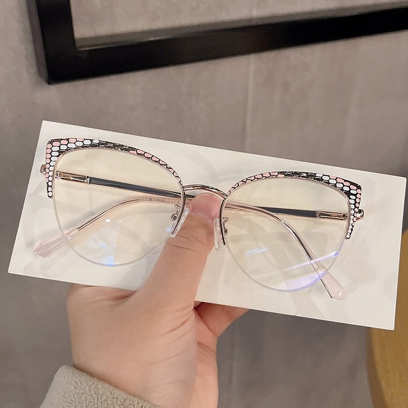 Best-Selling Metal Half-Frame Designer Women's Optical Spectacle Multi Color Cat Eye Anti Blue Light Eyeglasses 1PC